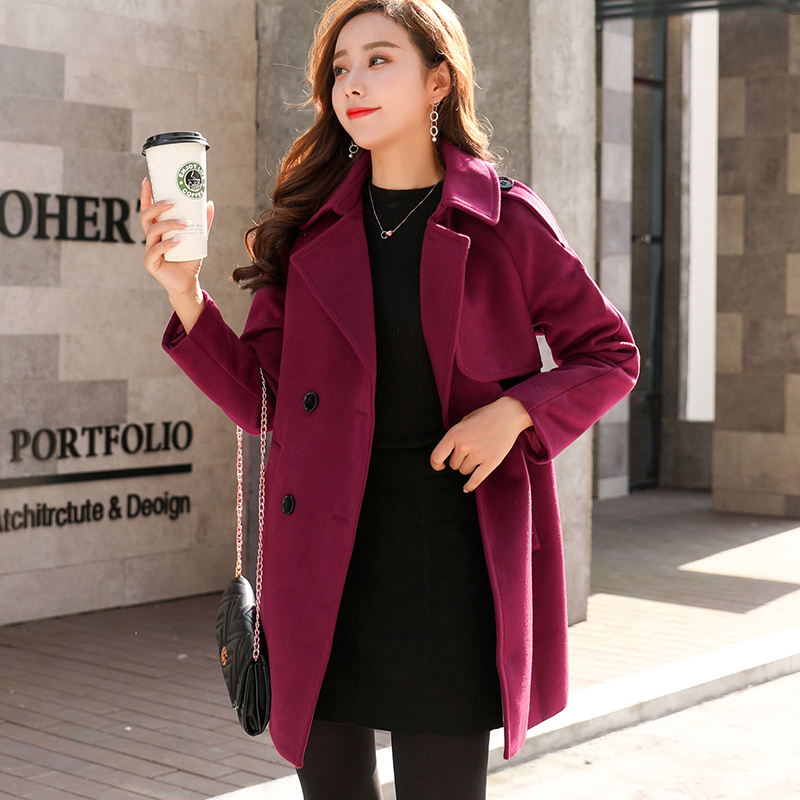 

Women' jacket casual woolen coat 2020 new fashion double-breasted solid color women' jacket coat Temperament female blazer, Red wine
