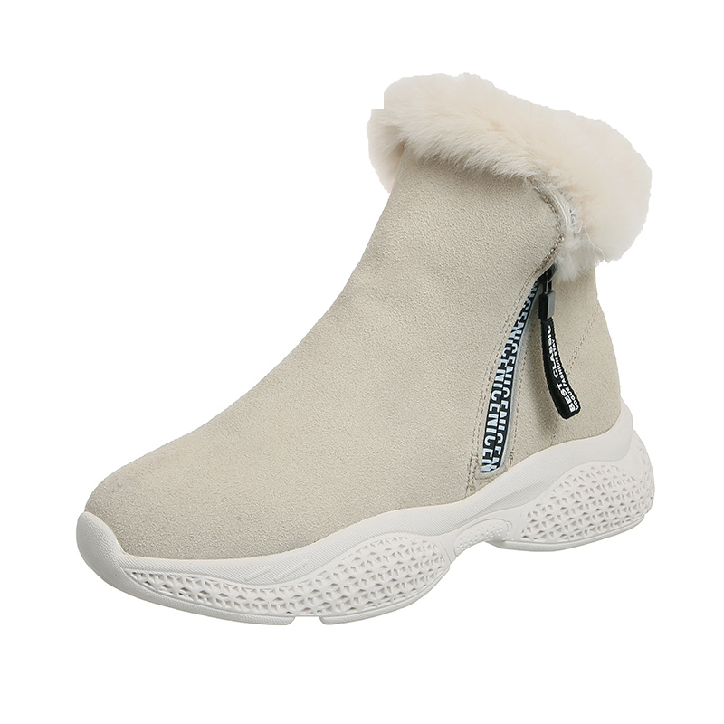 

CINESSD Ankle Boots for Women Winter High Top Shoes Cow Suede Round Toe Zipper Student Flat Boots Black Botas Mujer Invierno, Beige