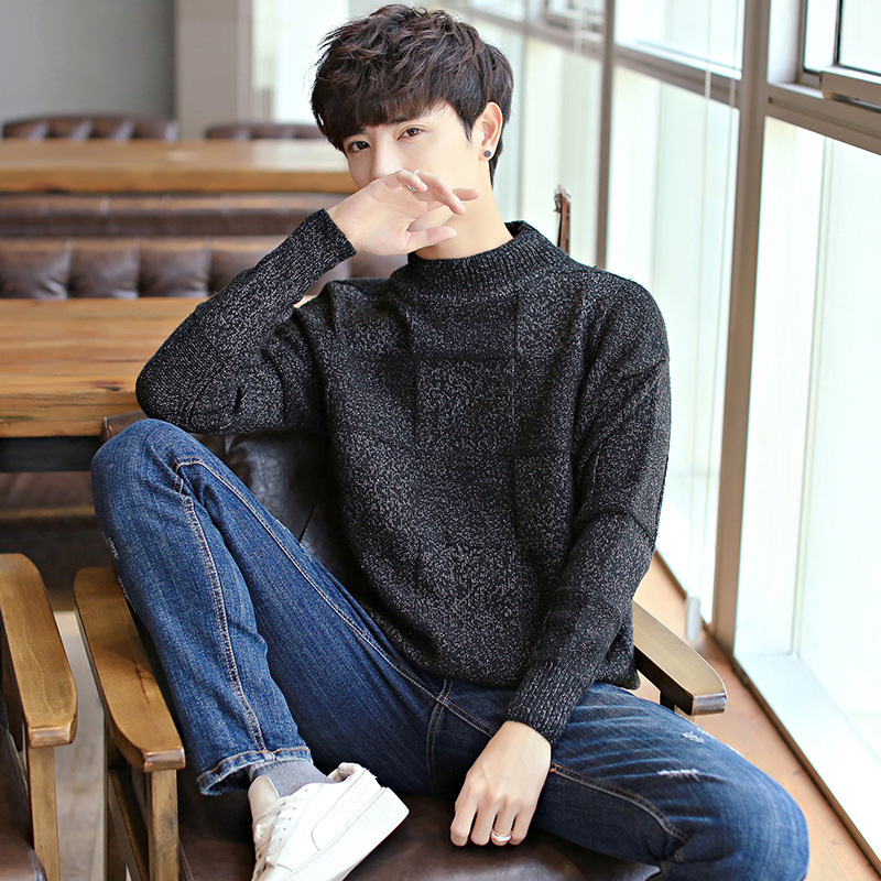 

2020 Men O-neck Cotton Pullover Spacious Solid Autumn Winter Long Sleeve Warm Soft Thick Clothes Knitted Casual Male Sweater, Light grey