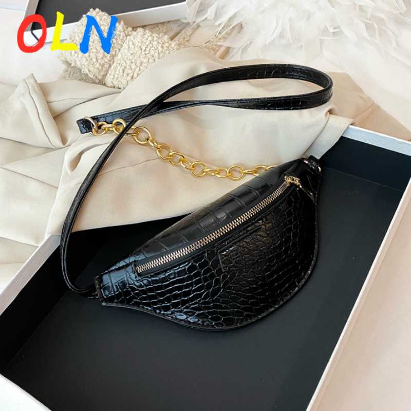 

OLN Crocodile Pattern Bag Crossbody Bag for Women 2020 Summer Design Female Shoulder Simple Handbag Lady Chain Travel Chest, Black