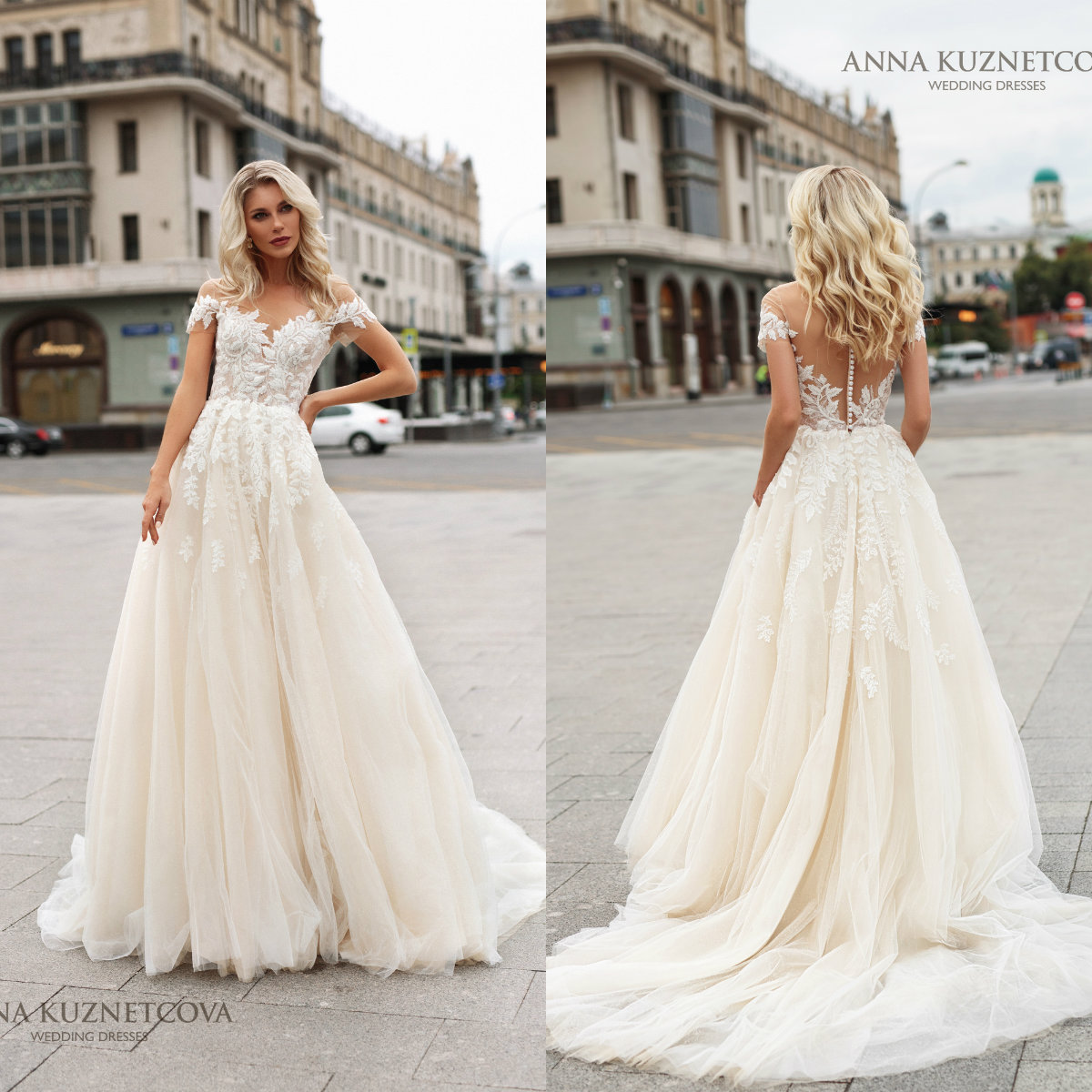 

2021 Fashion Wedding Dresses Capped Sleeves Lace Appliques Bridal Gowns Custom Made Button Back Sweep Train A-Line Wedding Dress, Same as image