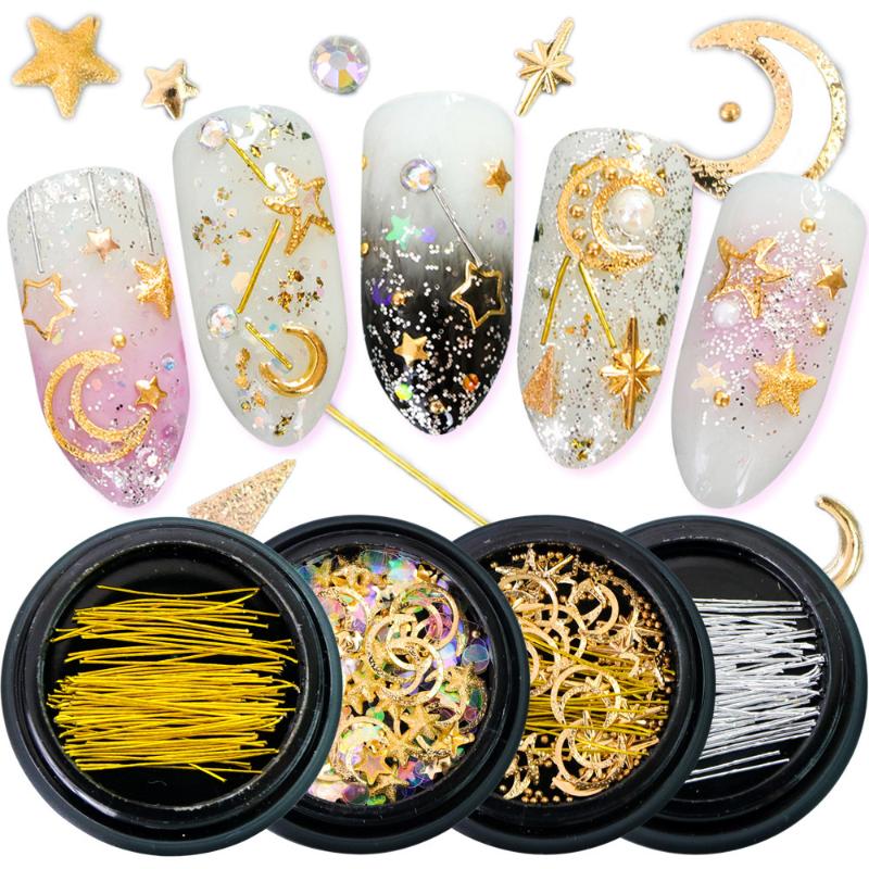 

1 Box Gold Irregular Nail Art Stickers 3D Glitter Embossed Star Moon Starry Designs DIY Manicure Nail Art Stickers Decoration