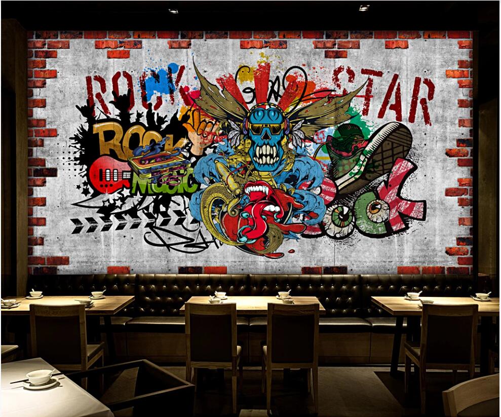 

3d wallpaper custom photo mural Brick Wall Graffiti Rock Hip Hop KTV Music Bar home decor 3d wall murals wallpaper for living room, Non-woven wallpaper