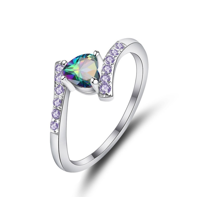 

Creative Cross-connected Purple Zircon Ring Fashion Heart-shaped Color Ring Female Jewelry Bridal Engagement