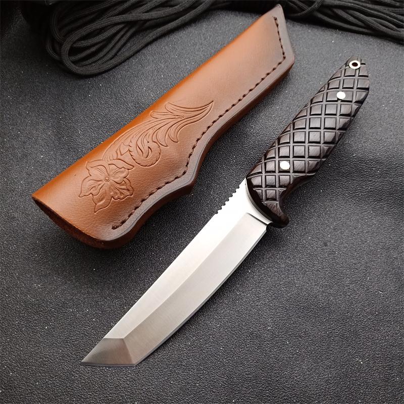 

Survival Straight Knife VG10 Satin Tano Point Blade Full Tang Ebony Handle Tactical Knives With Leather Sheath
