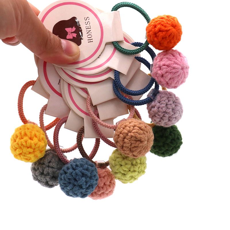 

Kids' Crochet Ball Pom Pom Hair Stretch Tie Hairband Colorful Pompom Snap Hair Clip Accessories for Girls HT121, Clip-yellow