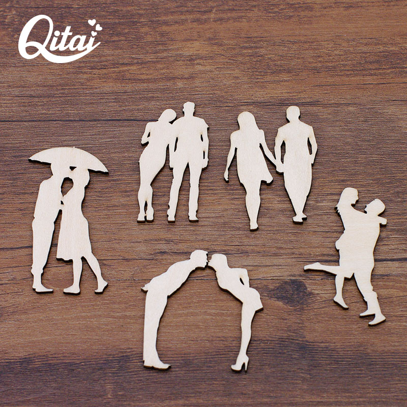 

QITAI 30PCS/SET 6 Models hug kiss wooden couples for love DIY Decoration Party Wedding Craft scrapbooking Gift WF305