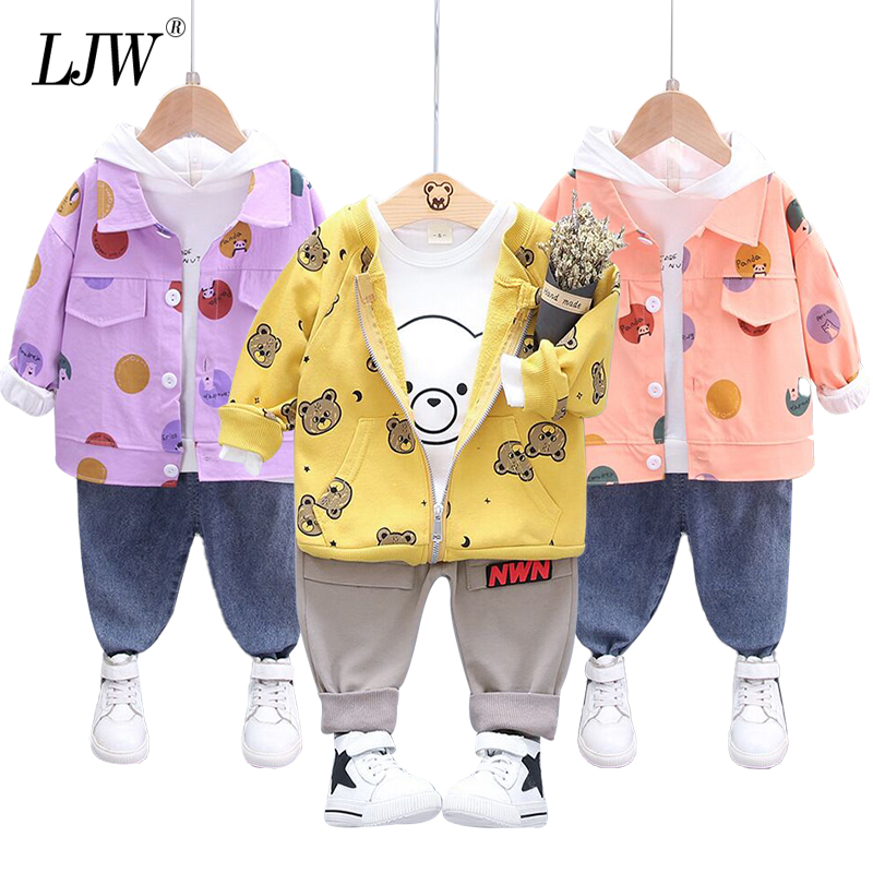 

Infant suit 2020 spring autumn Toddler Children Suits Baby Clothing Boy Sets Shirt+Hooded jacket+Pants 3pcs Bear Kids clothes, As picture