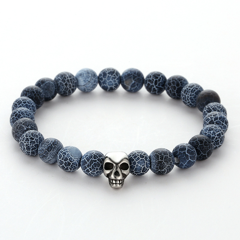 

Classic Natural Stone Buddha Beads Elastic Bracelet Women Men Fashion Personality Stainless Steel Skull Bracelet Jewelry