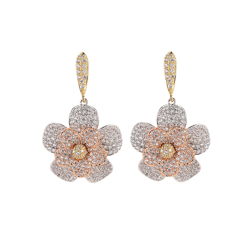 

new cubic zirconia solid flower dangle earrings elegant creative party earrings fashion costume jewelry gfit
