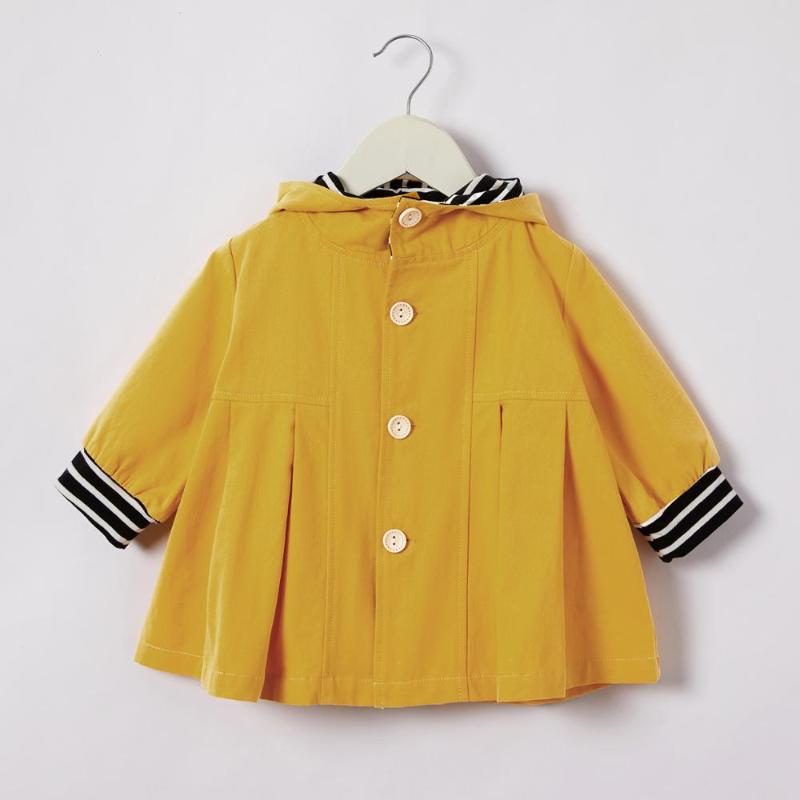 

Baby / Toddler Solid Striped Splice Long-sleeve Hooded Coat, Yellow