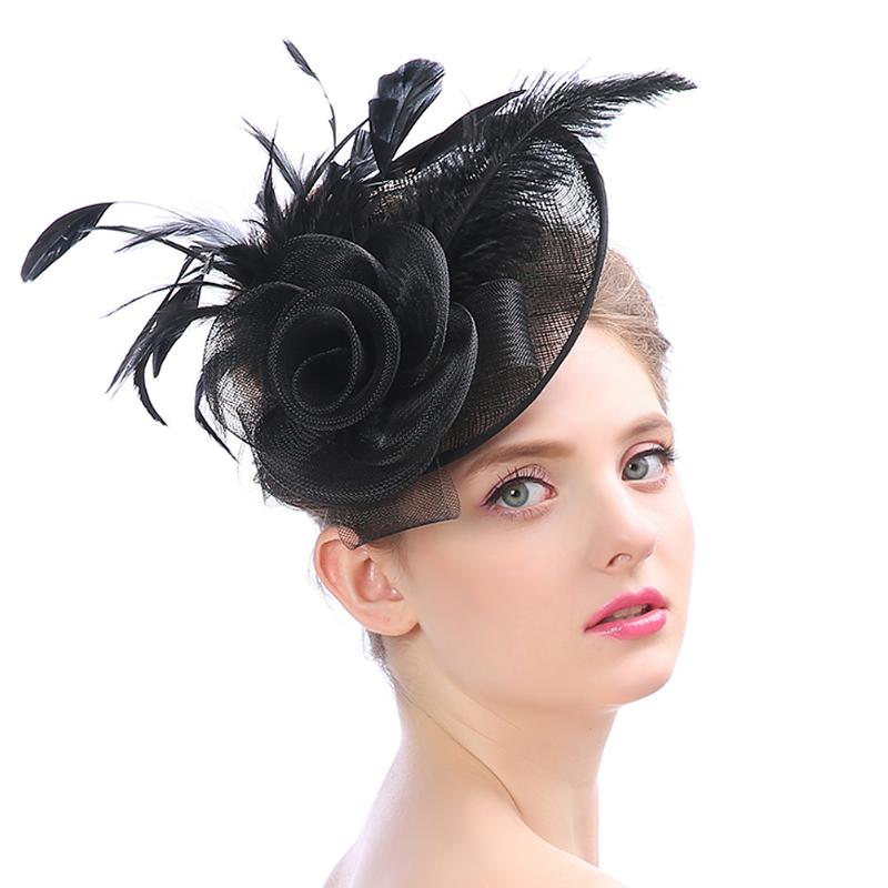 

European and American Women's Hats Popular In Spring and Summer Yarn Ostrich Hair Western-style Banquet Hat Black Hat, White