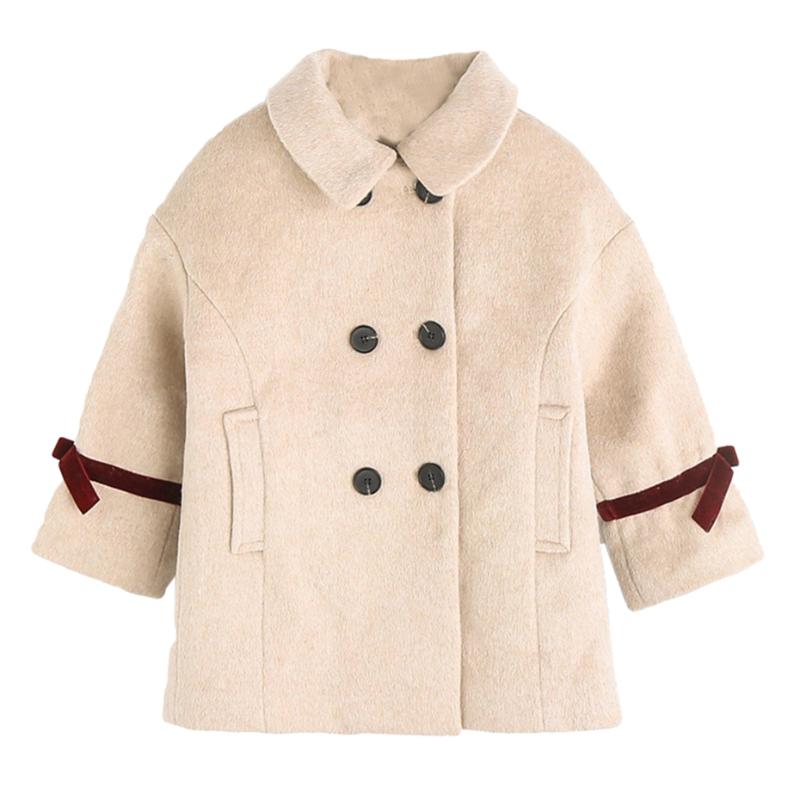 

Girls Jackets Warm Woolen Coat For Girls Fashion Bow Cuffs Outerwear For Kids Autumn Casual Clothes 6 8 10 12 14 Year, As picture