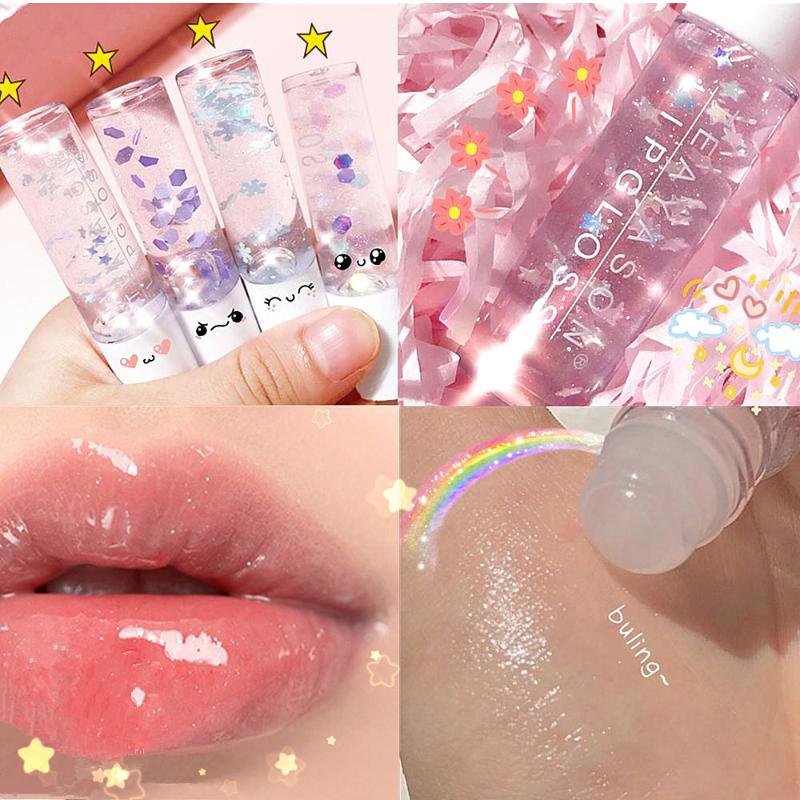 

Clear transparent lip gloss with white diamond moisturizing and long lasting lip base oil roll-on gel AM179, 02