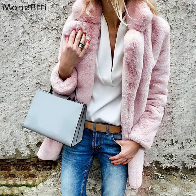 

Women Faux Fur Coats Winter Solid Fashion Open Point Outwear Female Luxury Long Sleeve Warm Thick Fluffy Jacket Coat, Beige