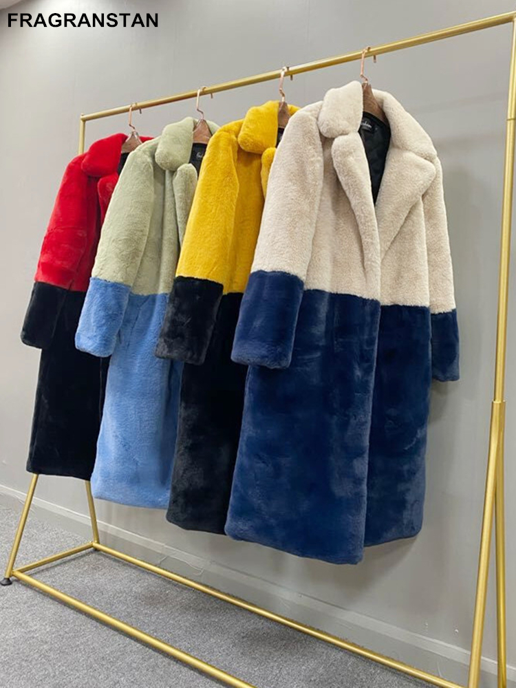

2020 Winter Women High Quality Faux Rabbit Fur Coat Luxury Long Fur Coat Lapel OverCoat Thick Warm Plus Size Female Plush Coats, Warm liner green