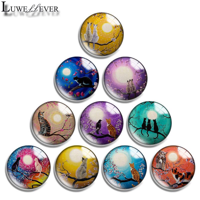 

10mm 12mm 14mm 16mm 20mm 25mm 30mm 6311 Sun cat Round Glass Cabochon Jewelry Finding Fit 18mm Snap Button Charm Bracelet Necklace