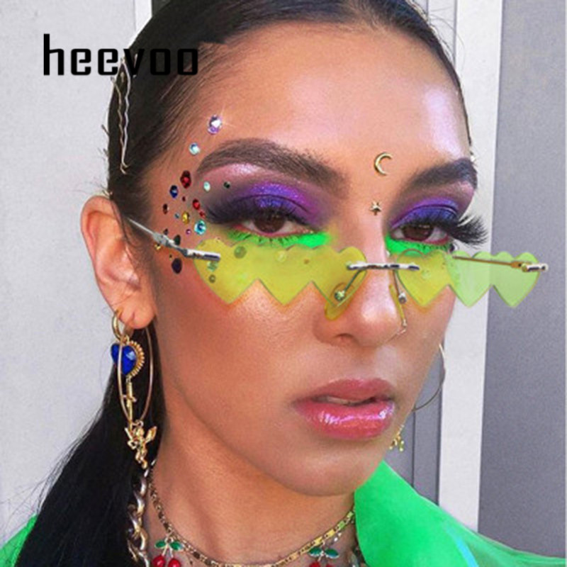 

Heart Shaped Sunglasses Women Metal Brand Designer Fashion Mirror Rimless LOVE Clear Ocean Lenses Party Sun Glasses Oculos UV400