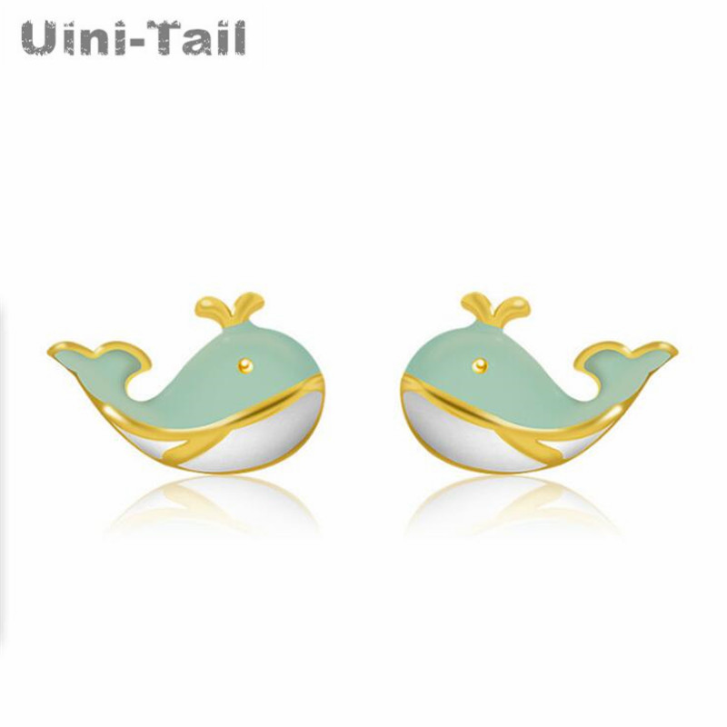 

Uini-Tail hot sale new product 925 sterling silver cute fountain small whale earrings simple fashion sweet hypoallergenic ED841