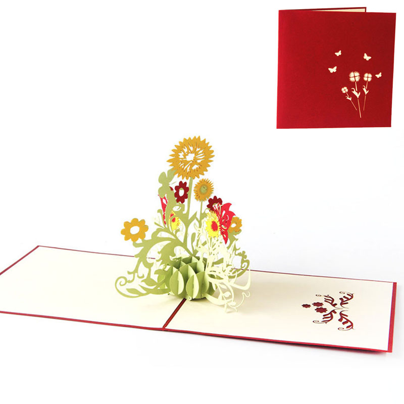 

3D Up Greeting Cards Sunflower Birthday Mother Day Thanks Christmas Gift Postcard
