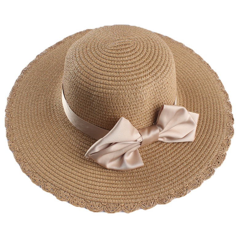 

Wide Brim Hats Summer Bow Visor Hat Big Straw Foldable Sunscreen Beach, White