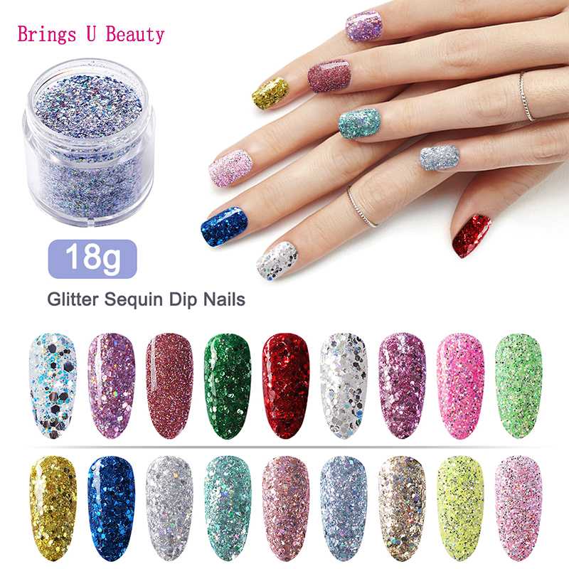 

18g Very Fine Holographic Iridescent Twinkling Sequins Glitter Dipping Powder Long Lasting Without Lamp Cure Easy Natural Dry
