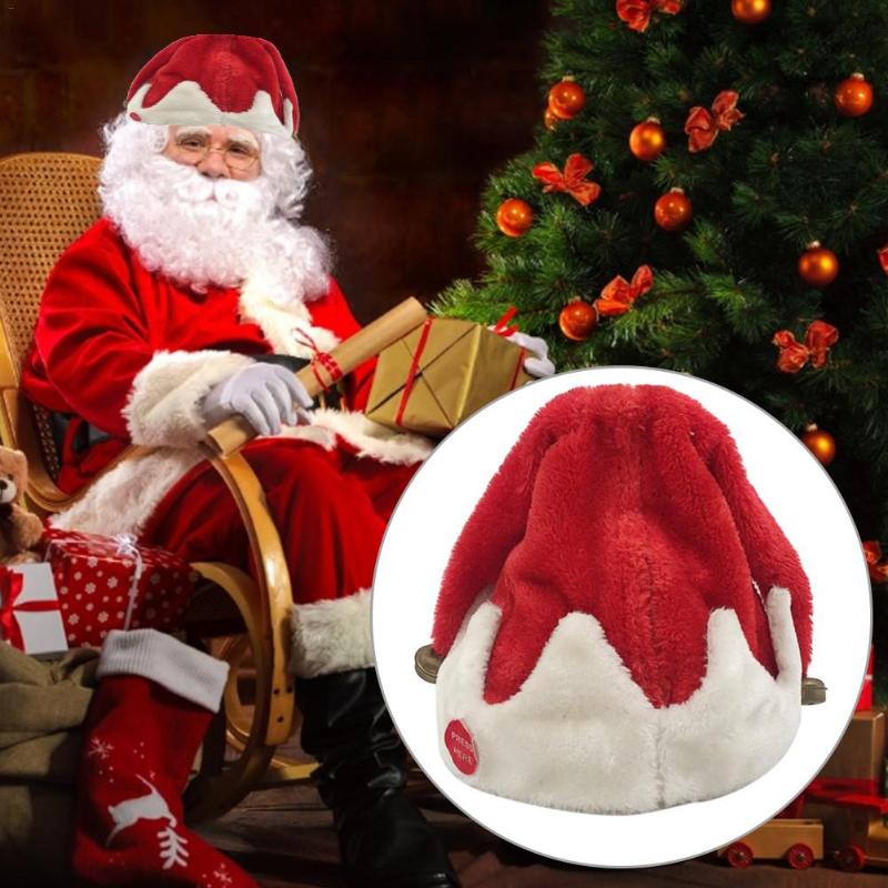

Electric Santa Claus Hat Deocration Singing And Dancing Short Plush Cap For Christmas Cosplay Decoration
