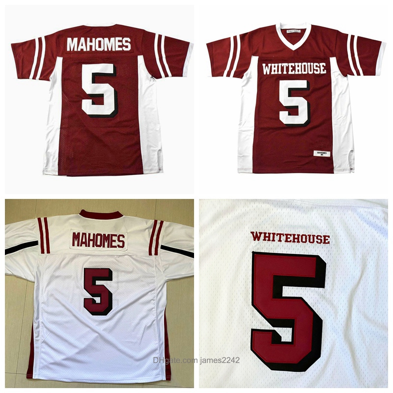 

Patrick Mahomes #5 Whitehouse High School Football Jersey White Red Stitched -3XL High Quality Free Shipping