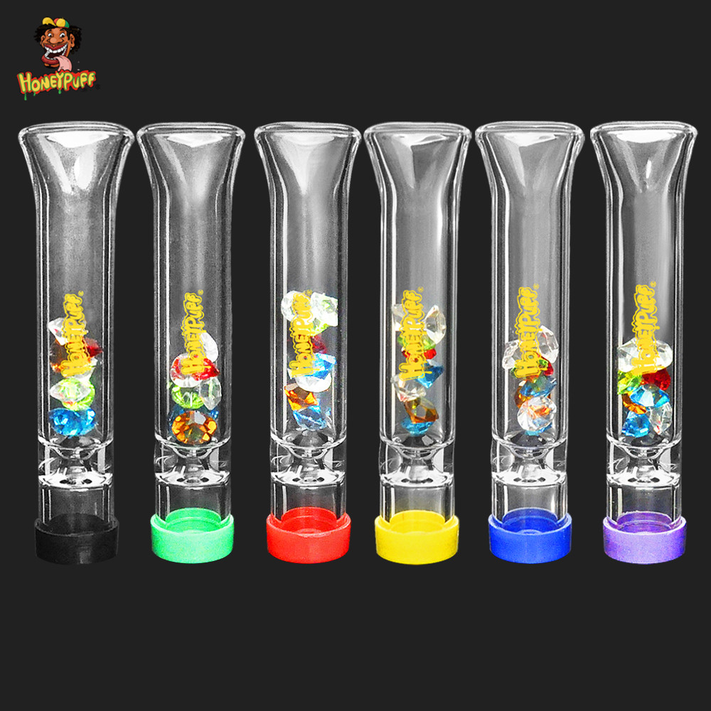 

HONEYPUFF New Arrival Glass Cigarette Pipe With Lid 2.8*0.31 Inches Glass One Hitter Pipe Colorful Diamond Filter Tip Tobacco Smoking Pipe