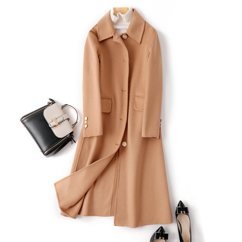 

100% Wool coat long doll led double sided cashmere coat female 2020 new winter loose high-end woolen overcoat khaki spring, See chart
