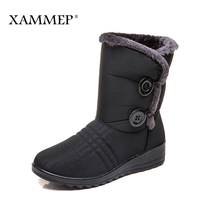 

Women Winter Shoes Brand Winter Boots Women Shoes Suede Mid Calf Boots Warm Plush Fashion High Quality Big Size Xammep, Black