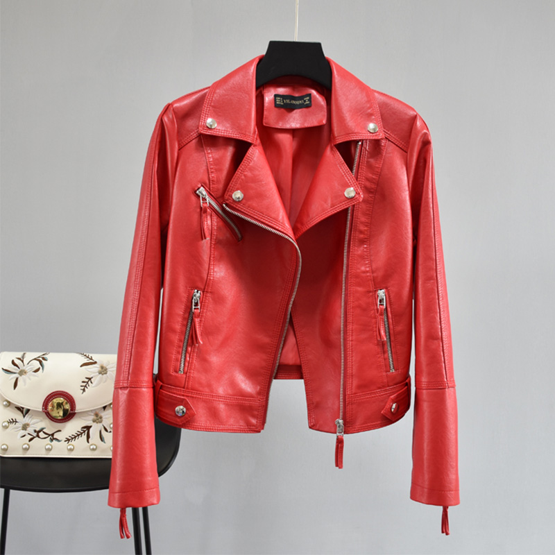 

Women Autumn Pu Faux Soft Leather Motorcycle Zipper Jacket Coat Female Turndown Collar Slim Biker Coats Basic Streetwear, Beige