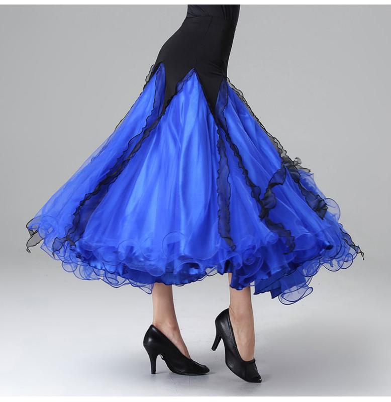 

ballroom standart dance skirt new style clothes large puffy chiffon large hem long style waltz skirt practice workout, Blue