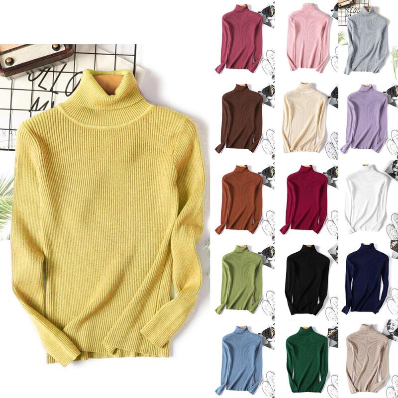 

2020 Autumn Winter Thick Sweater Women Knitted Ribbed Pullover Sweater Long Sleeve Turtleneck Slim Jumper Soft Warm Pull Femme, White