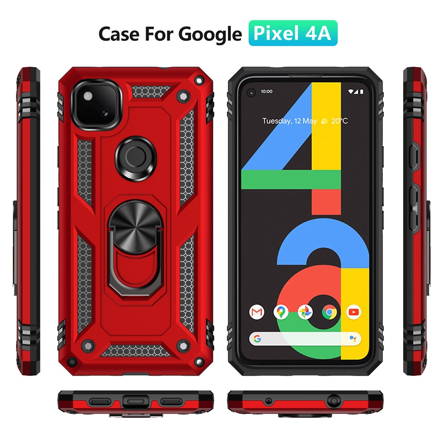 

Shockproof Armor Kickstand Phone Cases For Google Pixel 5 5a 4 3A XL 4A 5G Case Magnetic Ring Holder Back Cover, Black