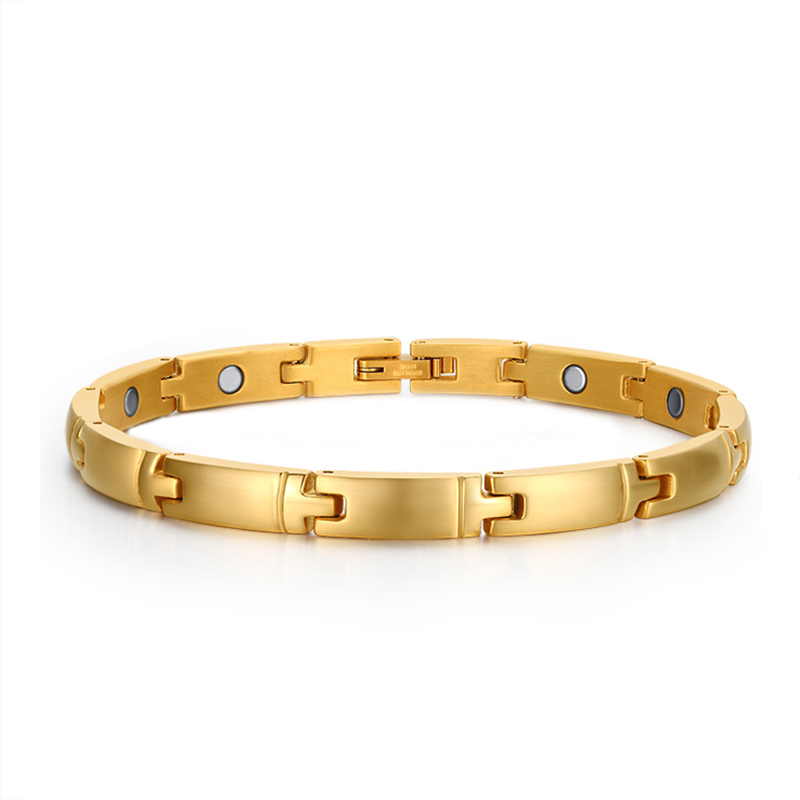 

Simple Plain Western yellow gold color magnet link Chain charm bracelets for men and women marriage anniversary birthday gift pa