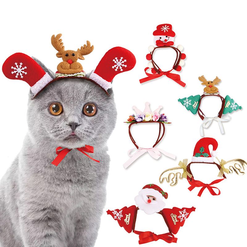 

2020 Pet Dog Cats Headdresses For Christmas And Halloween Pet Cat Headgear Santa Headwear Hats Dog Cat Cosplay Dressing Up Props