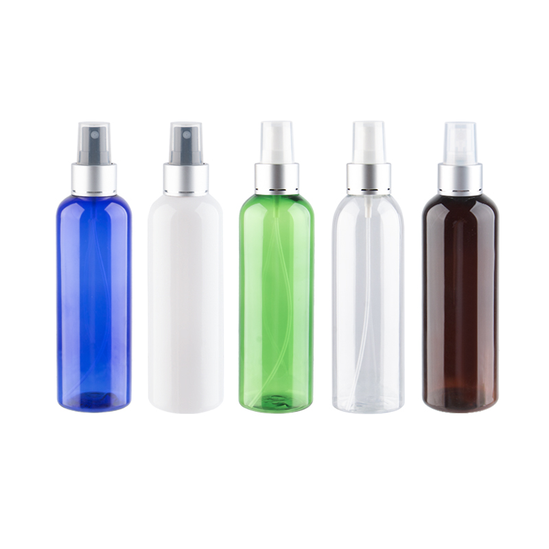 

Plastic Mist Sprayer Pump Bottle With Silver Aluminum Collar Pump Spray Perfume Bottle 200cc 200ml Palstic Containers PET