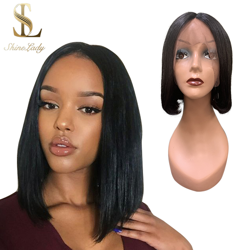 

SHinelady T Part Lace Wig Human Hair 13x1 Middle Part Brazilian Straight Wig With Baby Hair Bob Lace Front Human Wigs, As pic