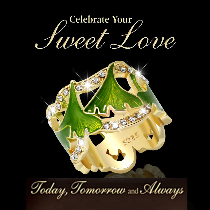 

FDLK Delicate Flower Leaf Ring Gold Color Crystal Enamel Ring Charm Wedding Band Engagement Rings For Women Party Jewelry