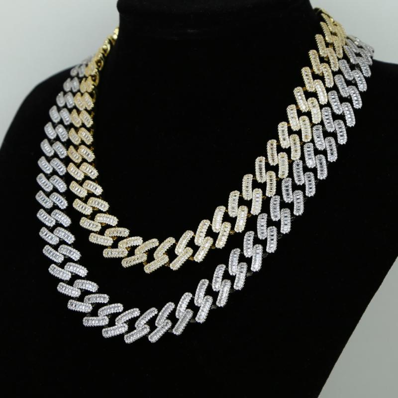 

Iced out bling baguette cz 5A cubic zirconia cuban link chain necklace for women hip hop bling cz choker women necklace jewelry