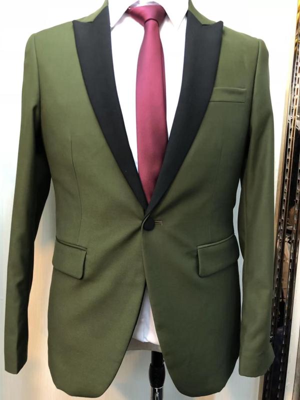 

2020 slim fit NEW green men suit 2 piece best men suits with pants tuxedo groom wedding sets blazers smoking jacket black lapel, Army green