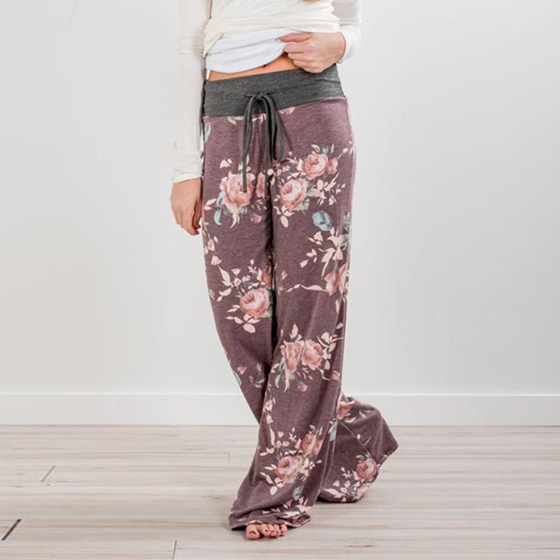 

Fashion Flower Print Straight Yoga Pants Women Loose Yoga Wide Leg Trousers Spotrwear Pants Casual Fashion Trousers, Beige