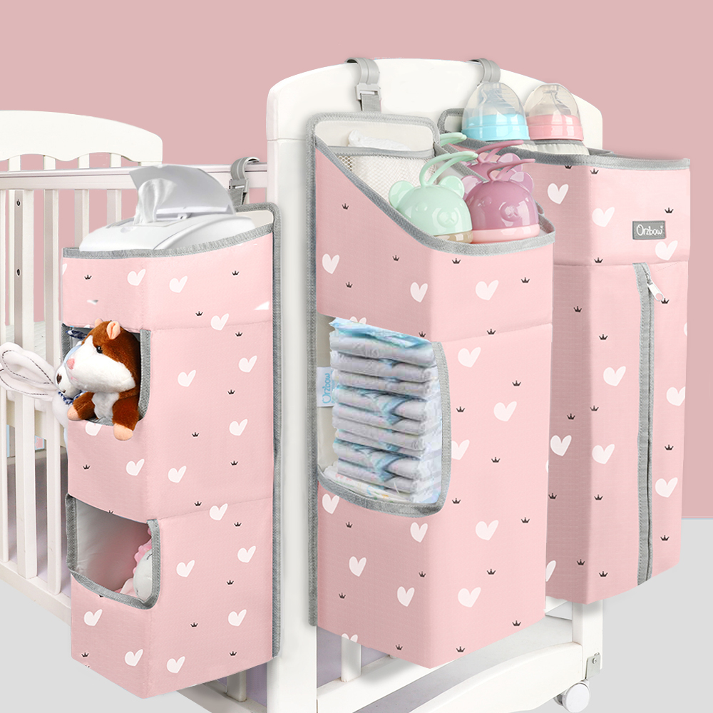 

Orzbow Baby Bed Organizer Hanging Bags For Newborn Crib Diaper Storage Bags Baby Care Organizer Infant Bedding Nursing Bags CX200822, Blue;pink