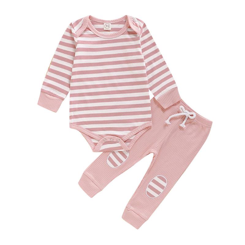 

Drop shipping 2PCs Baby Boys Girls Clothes Set Striped Romper Bodysuit+Pants Outfits Vetement Enfant Fille vestido infantil, Blue