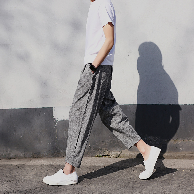 

Uwback Vintage Linen Pants Men Loose Ankle-Length Comfort Sweatpants Button Plus Size 4XL Thin Black Gray Casual Pants XA658
