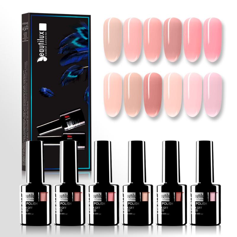 

Beautilux Nail Gel Polish Kit Nude Pink Camouflage Color Nails Art Gels Varnish Lot UV Nail Ridge Filler Lacquer 6pcs/set x10ml, 115-120