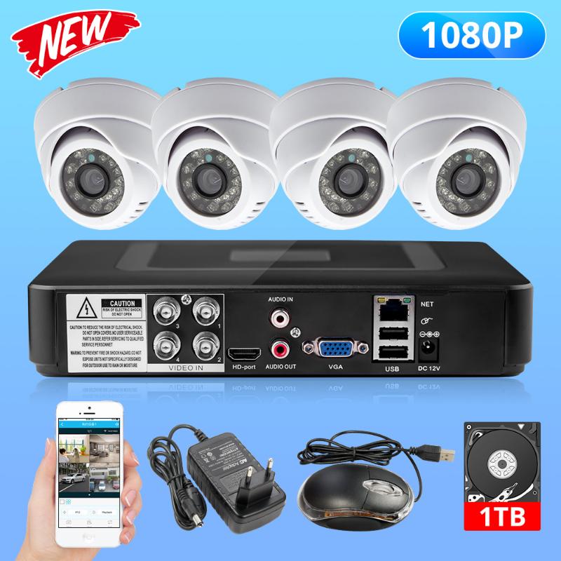 

FUERS 2MP 4CH AHD DVR CCTV Camera Surveillance Security System Indoor 3000TVL Dome Camera Video Night Vision P2P 24pcs LED 1080P