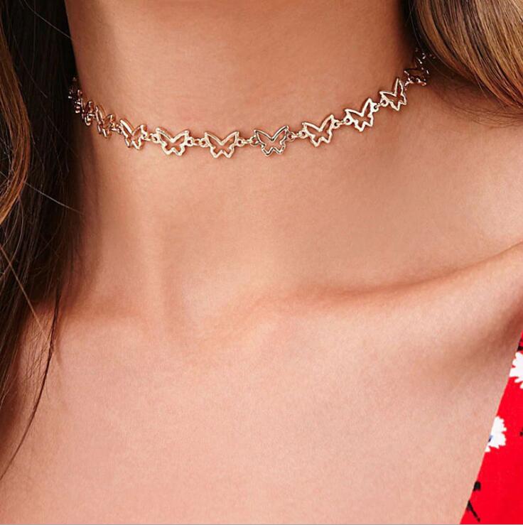

Vintage Gothic Hollow Butterfly Chain Short Chokers Necklace For Women Punk Aesthetic Accessories Jewelry