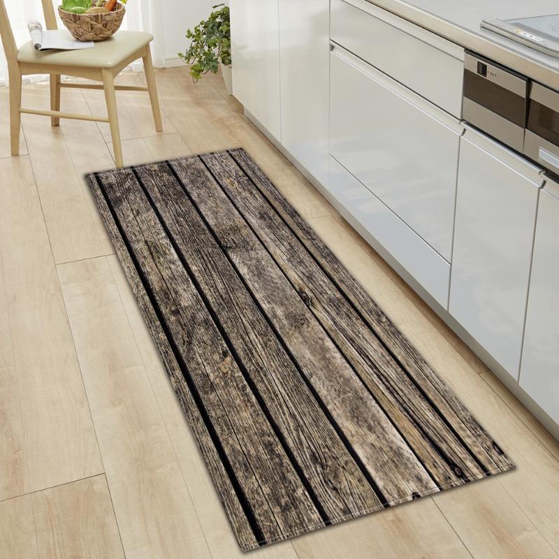 

Kitchen Mat Bedroom Living Room Carpet Entrance Doormat Home Hallway Balcony Floor Mat Wood Pattern Bathroom Anti-Slip Long Rug, Rcco12
